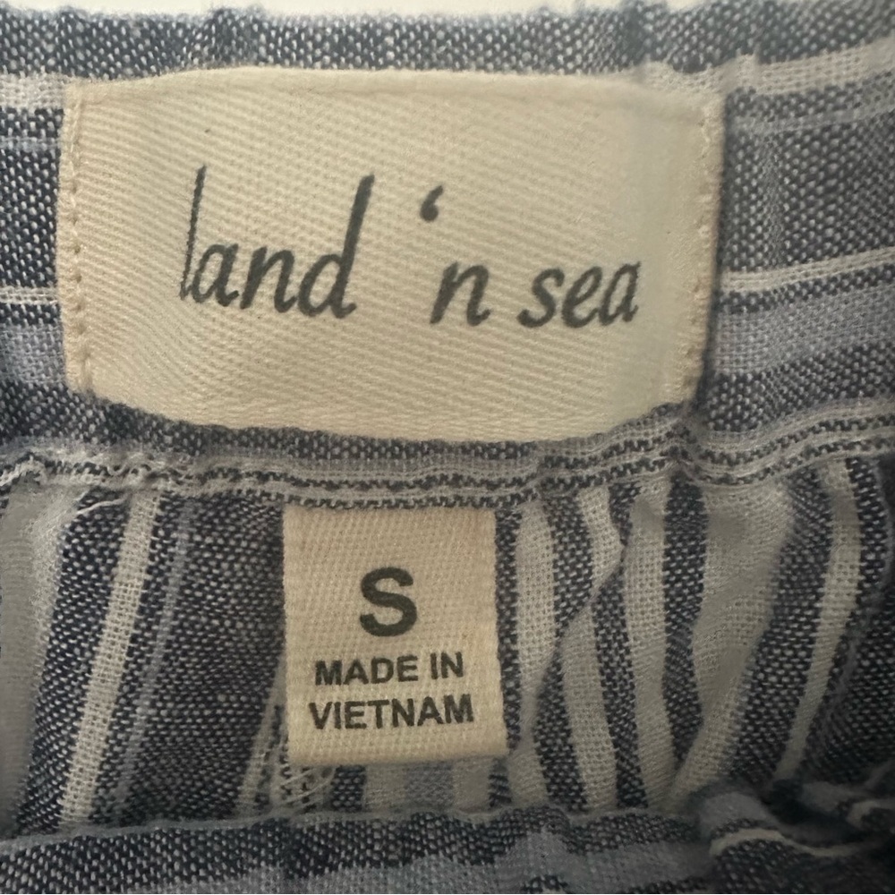 Land ‘n Sea Women’s Blue & White Striped Linen Relaxed Pants w/ Pockets Size S - Picture 7 of 9